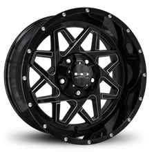 Load image into Gallery viewer, HD Offroad Gridlock 20x10 -25 5x127/5x139.7mm 106.2mm Gloss Black/Milled Edge