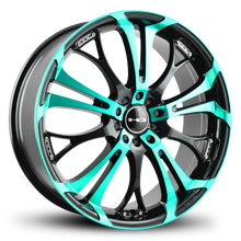 Load image into Gallery viewer, HD Wheels Spinout 17x7 +40 5x100/5x114.3mm 73.1mm Gloss Teal&amp;BK/Machined Face