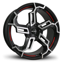 Load image into Gallery viewer, HD Wheels Switch 20x8.5 +35 5x120mm 74.1mm Satin Black/Red Line