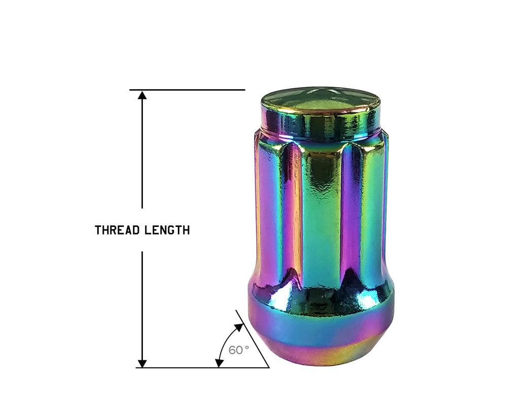 Perfectly Tight 7 Spline Lug Nut Tapered Seat 12x1.5 x 35mm - Neo Chrome Steel - Set of 20 w/ Key