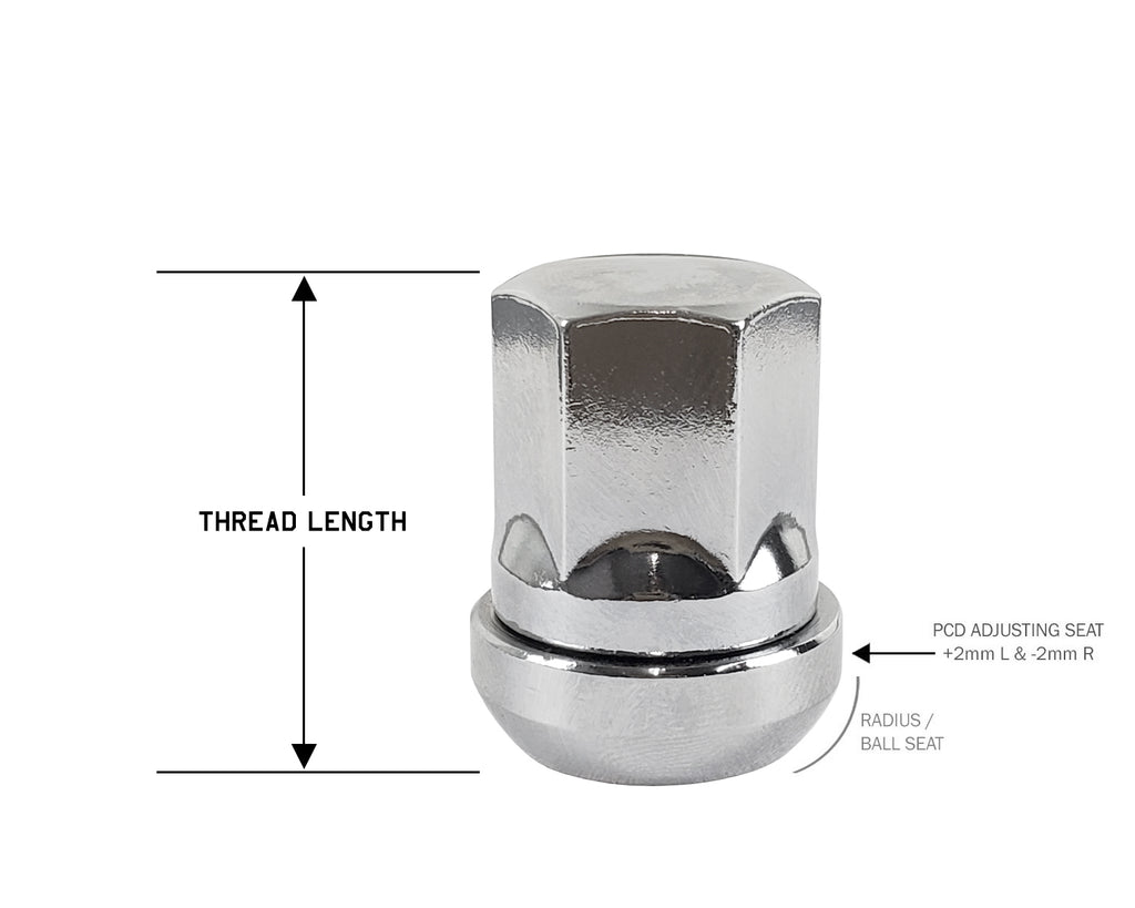 Perfectly Tight Adjustable 19mm Hex Lug Nut Radius Seat 12x1.5 x 32mm - Chrome Steel - 1 Piece