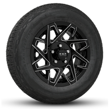 Load image into Gallery viewer, Buy Custom Aluminum Alloy Trailer Wheel Rims Online at HD Trailer in 14x5.5 Inch in 5-Lug Bolt Patterns Gloss Black Milled Edges Wheel RIm &amp; Tire Package Combo