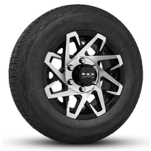 Load image into Gallery viewer, Buy the HD Trailer Canyon Wheel Rim &amp; Tire Packages in Size 15x6.0 in 6-Lug Bolt Patterns finished in Gloss Black with Machined Face