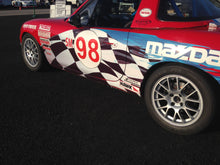 Load image into Gallery viewer, Jongbloed Racing Wheels Spec Miata Wheels in 15x7.0 4x100 25mm Offset in Silver on Red Track Racecar NASA SCCA