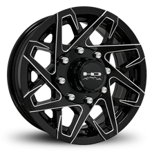 Load image into Gallery viewer, Shop Online &amp; Buy 16x6.0 Custom 8-Lug CANYON Aluminum Alloy Trailer Wheels by HD Off-Road in Gloss Black with CNC Milled Spoke Edges with Concave Face for Boat, Utility, Landscaping, Concession, Plus Many More Trailer Hub Axle Types.