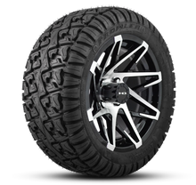 Load image into Gallery viewer, Shop the HD Golf Wheels CANYON Satin Black Machined Face with A/T Off-Road Tires online today for your Club Car, Cushman, EZGO, ICON EV, Garia, Massimo, Polaris, or Yamaha Golf Cart.