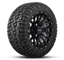 Load image into Gallery viewer, Shop the HD Golf Wheels RTC All Gloss Black Lip Rivets with A/T Off-Road Tires online today for your Club Car, Cushman, EZGO, ICON EV, Garia, Massimo, Polaris, or Yamaha Golf Cart.