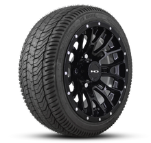 Load image into Gallery viewer, Shop the HD Golf Wheels RTC All Gloss Black Lip Rivets with Turf / Street Tires online today for your Club Car, Cushman, EZGO, ICON EV, Garia, Massimo, Polaris, or Yamaha Golf Cart.