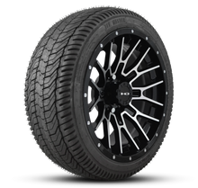 Load image into Gallery viewer, Shop the HD Golf Wheels RTC Gloss Black Machined Face Lip Rivets with Turf / Street Tires online today for your Club Car, Cushman, EZGO, ICON EV, Garia, Massimo, Polaris, or Yamaha Golf Cart.