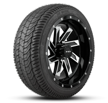 Load image into Gallery viewer, Shop the HD Golf Wheels SAW Gloss Black Machined Face with Turf / Street Tires online today for your Club Car, Cushman, EZGO, ICON EV, Garia, Massimo, Polaris, or Yamaha Golf Cart.