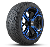 HD Golf Wheel & Tire Package ( 1pc ) 14x7.0 Spinout Gloss Black & Blue w ( 1pc ) 205/40-14 All-Season Tire