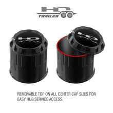 Load image into Gallery viewer, HD Off-Road Wheels Replacement Push Through ABS Plastic Trailer Wheel Rim Center Caps with Removable Top for Easy Access to Service Hub Grease Bearing. 
